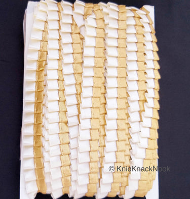 Satin, Off White & Gold Pleated Lace Trim, Trim